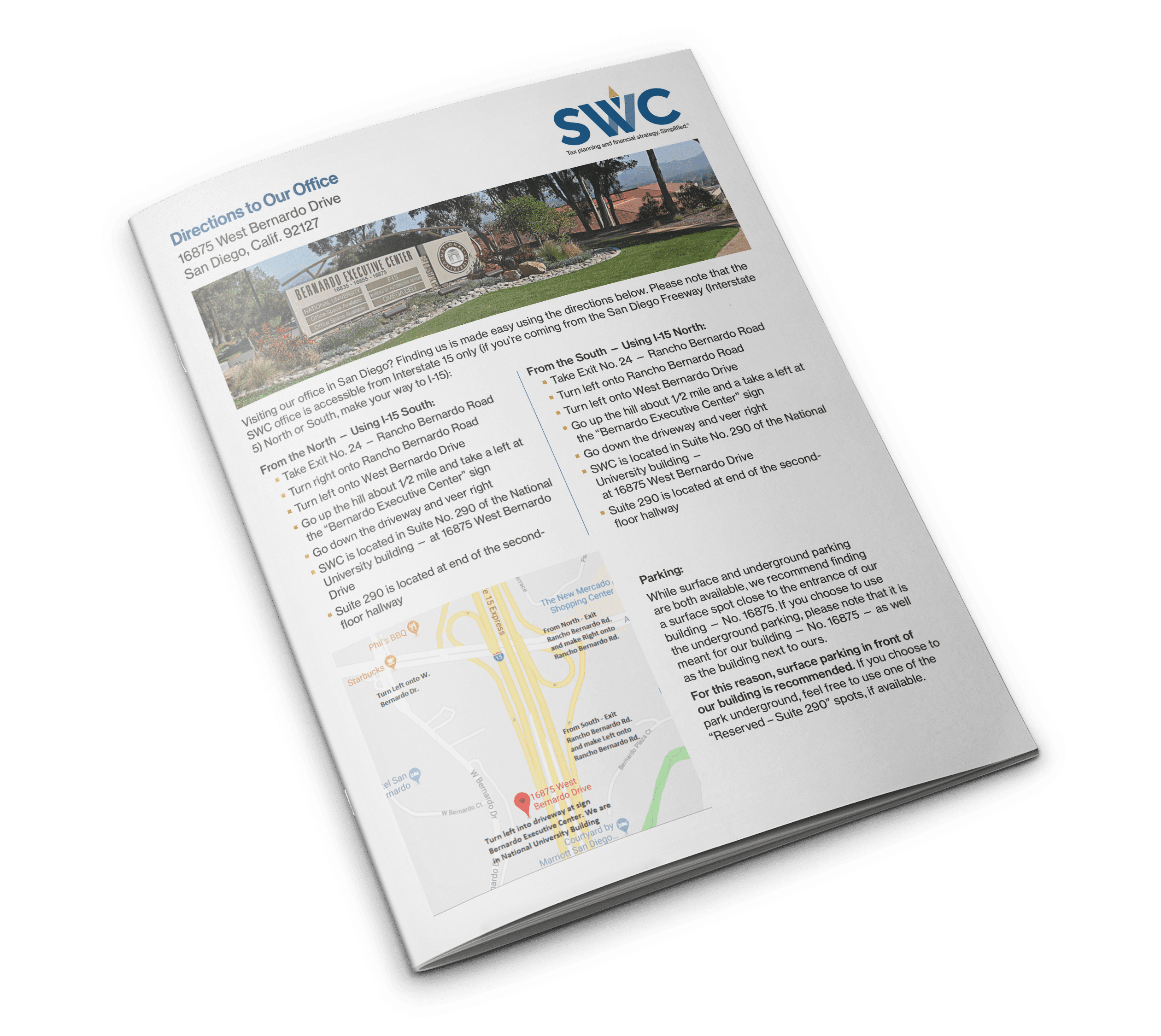 SWC Cheat Sheet: Driving Directions to Our Office