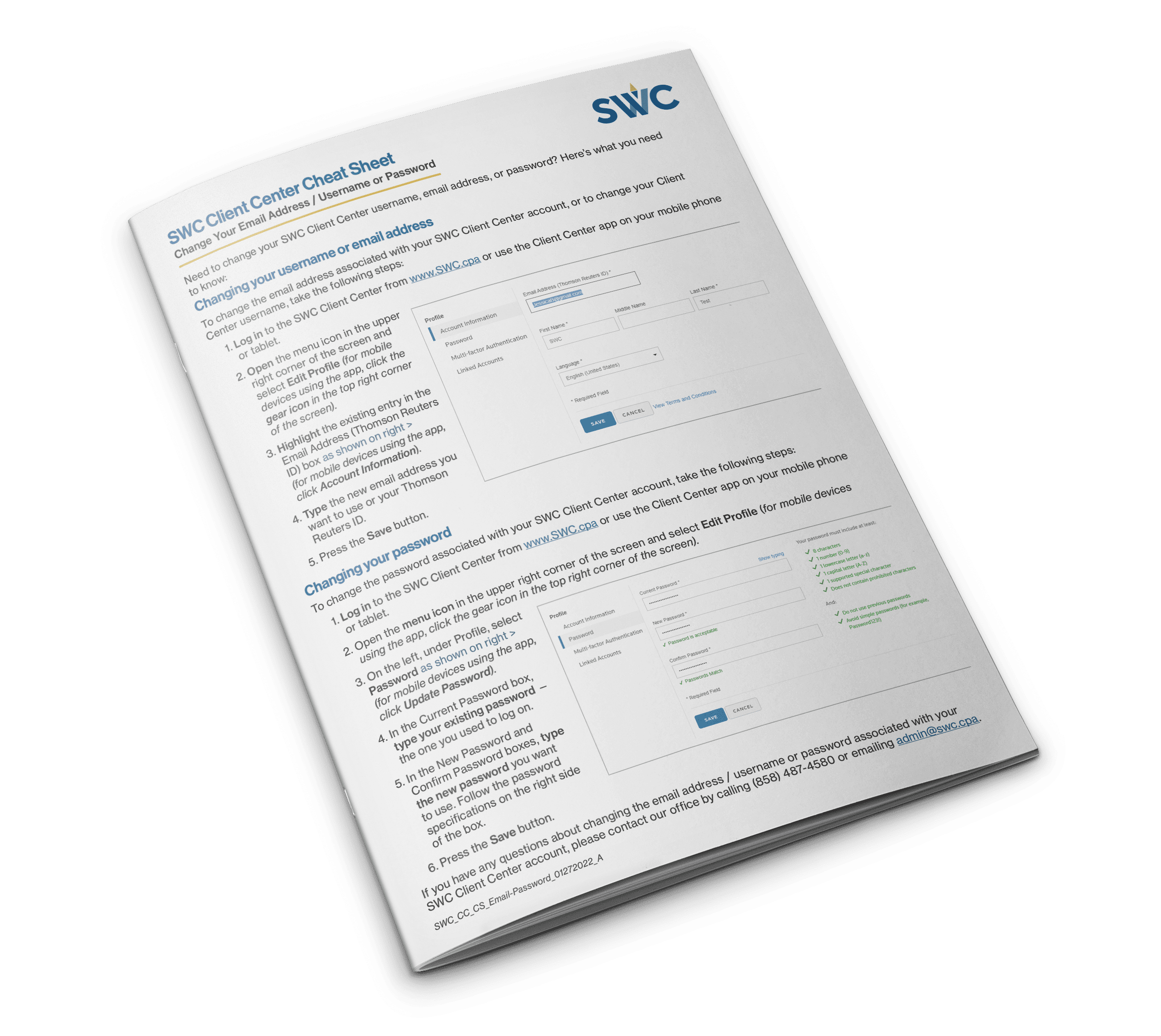SWC Cheat Sheet: How to Change Your Client Center Login